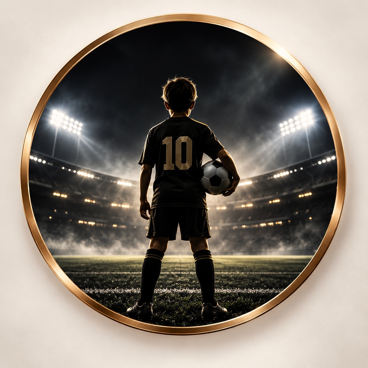 Youth soccer player on the field at sunset